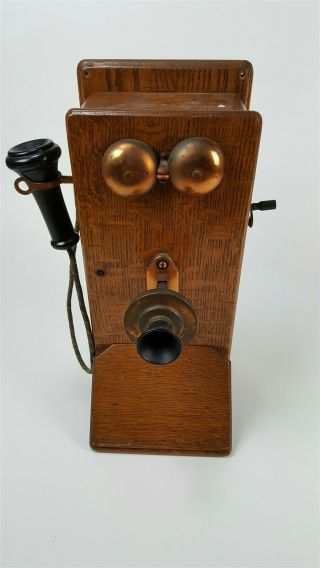 Antique Swedish American Wall Phone - Oak