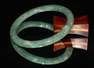 Vintage Burmese Natural Jadeite Jade Bangle Bracelet Round Green C39