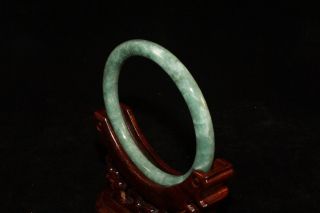 Vintage Burmese Natural Jadeite Jade Bangle Bracelet Round Green C39 3