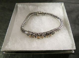 Vintage 925 Sterling Silver Weave Chain Bracelet 8 " (37 Gram) W/congo Sun - Stones