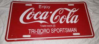 Vintage Enjoy Coca Cola Coke Metal Tin Vanity License Plate Tri - Boro Sportsman.