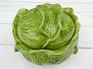 Vintage Holland Mold Co - Lettuce Cabbage Soup Tureen Bowl W/ Lid - 7 " X 5.  5 "
