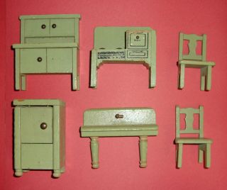 Vintage Green Painted Wood Dollhouse Kitchen Realy Truly By Converse