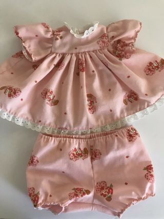 Vtg Strawberry Shortcake Baby Doll Dress Pink Print Doll Clothes Handmade
