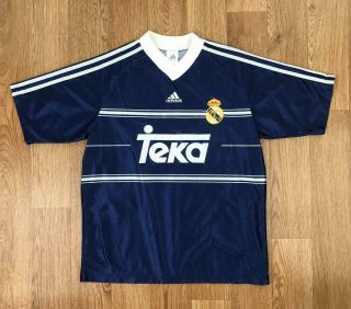 Vintage Boys 1998 Real Madrid Away Football Shirt | Adidas Sport | Large L Blue