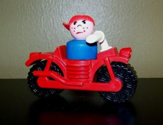 Vintage Fisher Price Little People Motorcycle,  Bully Mad Angry Boy Blue