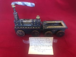 Antique 19th C.  Paint Decorated Wooden Folk Art Train Toy