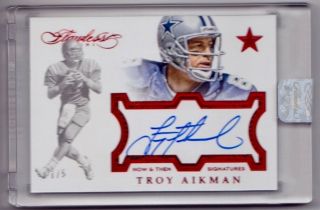 Troy Aikman Autograph 1/5 Ruby 2016 Panini Flawless Now & Then Auto Cowboys