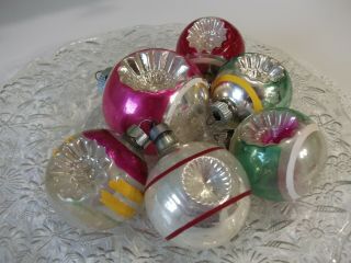 6 Vtg.  Mid Century Christmas Glass Ornaments Double Sided,  Mercury Glass - Pinks