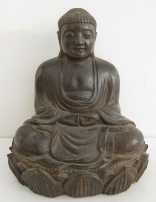 Thai Meditating Buddha In Lotus Vtg Hand Carved Wood Sculpture Carving Statue 7 "