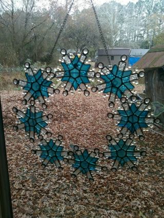 Vintage Blue Snowflake Stained Glass Suncatcher