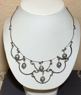 Vintage Taxco Mexico Sterling Silver Bib Necklace Choker 14 7/8” Long