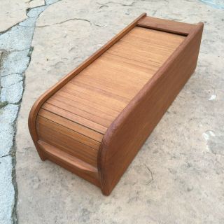 Vintage Kalmar Mid Century Modern Teak Wood Tambour Desk Roll Top Storage Box