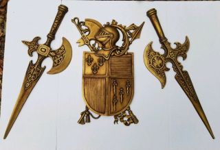 Vtg Sexton 25 " Diecast Metal Medieval Battle Axe Weapons Swords Coat Of Arms