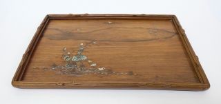 Signed Antique 19thc Japanese Meiji Period Inlayed Wooden Tray