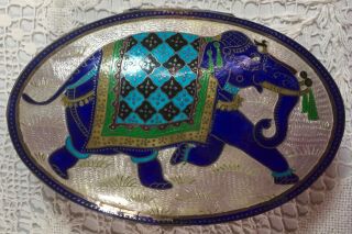 Blue White Enamel Cloisonne Elephant On 925 Sterling Silver Oval Trinket Box