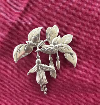 Vintage Solid Silver Fuchsia Flower Brooch
