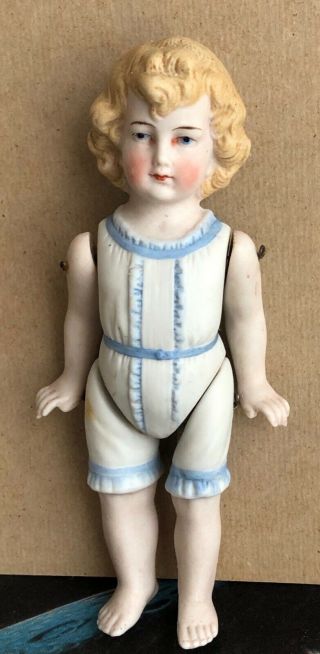Antique German All Bisque Doll W Molded Hair & Painted Underclothes 5.  5 "