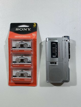 Vintage Sony M - 560v Microcassette Recorder Vor Clear Voice Plus W/ Blank Tape