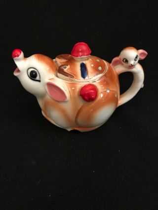 Vintage Rudolph Red Nosed Reindeer Porcelain Christmas Teapot Lefton Made Japan