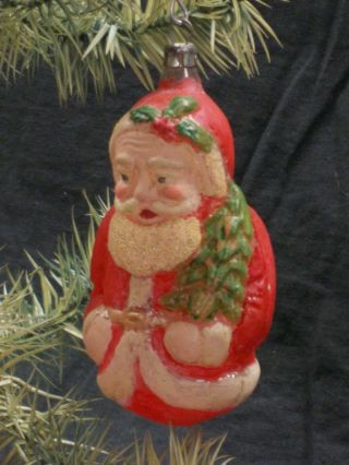 Antique/vintage German Glass Figural Christmas Ornament " Santa W/tree & Holly "