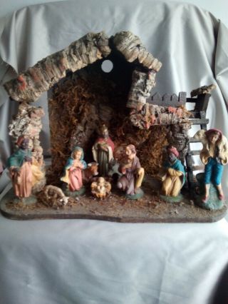 Vintage Italian Nativity Set Christmas Manger Scene 10 Figures Made In Italy