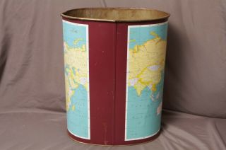 Vtg Mid Century Rand McNally Map of the World Trash Can Waste Basket MCM 1960s 2