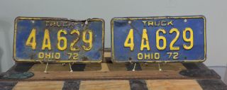 Matched Pair 1972 Ohio Truck License Plates 4a629 / Rough / Wall Art / Rat Rod