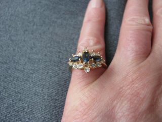 Vintage Blue Crystal & Clear Rhinestones Golden Ring Size 6 Marked 18k Hge