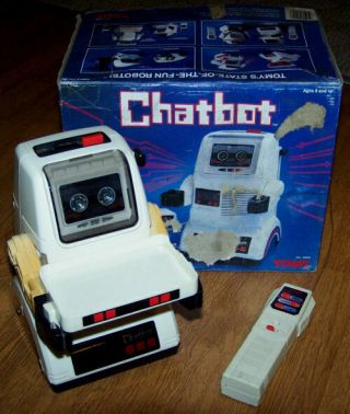 Tomy Chatbot 5404 Vintage Talking Robot W/ Remote,  Tray And Box 1985