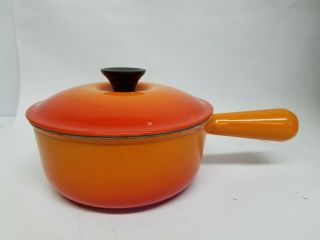 Vintage Le Creuset 18 Flame Enameled Cast Iron 2 Qt.  Saucepan Orange S&h