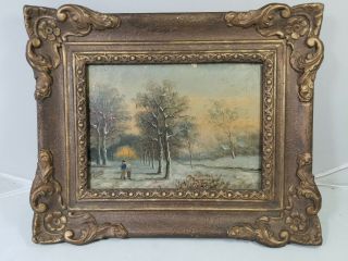 Vintage Antique Old German Oil Painting Woods Scene Landscape Framed Art