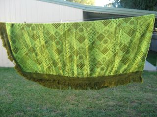 Vintage Retro Japanese 100 Acrylic Lime Green Patterned Fringed Bed Spread