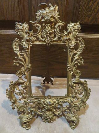 Vtg Antique Rococo Ornate Brass Picture Plate Display Stand Easel 14 1/2 "