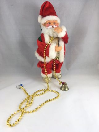 Vintage Mechanical Santa Claus Climber 8” Battery Operated Musical Bell