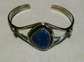 Vintage NAVAJO STERLING SILVER Natural Blue Stone Cuff Bracelet 2