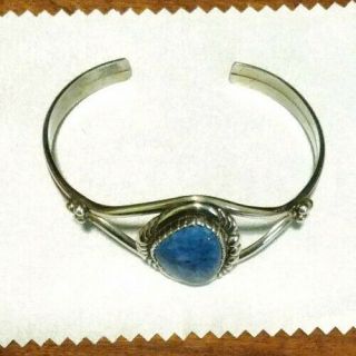 Vintage NAVAJO STERLING SILVER Natural Blue Stone Cuff Bracelet 3