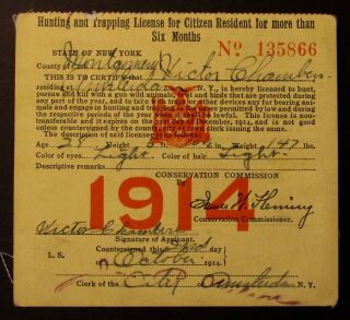 1914 York State Resident Hunting License - Montgomery County