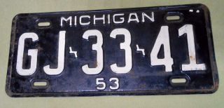 Vintage 1953 Michigan License Plate Gj 3341 Water Wonderland Hot Rat Rod Nr