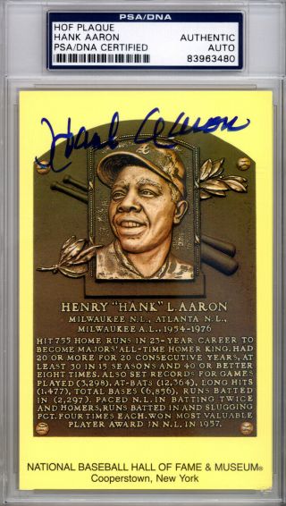 Hank Aaron Authentic Autographed Signed Hof Plaque Postcard Psa/dna 118349