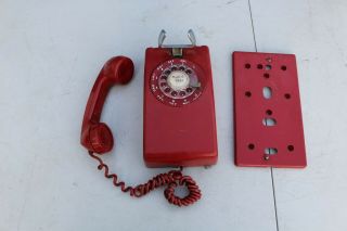 Vtg.  Red Rotary Telephone Bell System Western Electric Wall Phone A/b 554