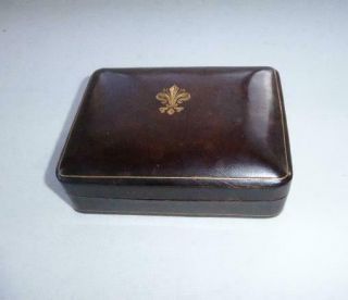 Vintage Italian Dark Brown Leather Gold Tooled Fleur Di Les Trinket Jewelry Box