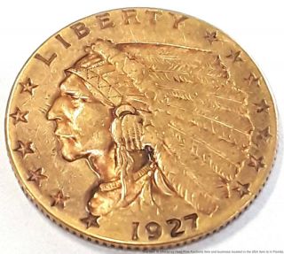 Antique 1927 2.  5 Dollar Indian Head Quarter Eagle Gold Coin Philadelphia Usa