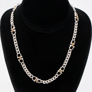 Vtg Sterling Silver & Brass Southwestern Horsebit Chain Link 18 " Necklace 49.  5g