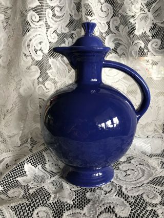 Vintage Blue Fiestaware Carafe With Cork Stopper Lid Cobalt
