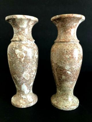 Vintage Set Of 2 Marble Alabaster Vases 8 " Tall