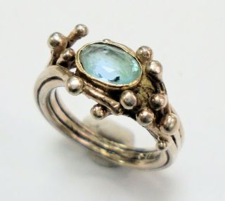 Fine Quality Vintage Arts & Crafts Sterling Silver & Aquamarine Paste Ring