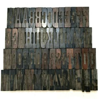 Antique 5 " Wooden Type Printing Blocks Complete Alphabet Letterpress 62 Letters