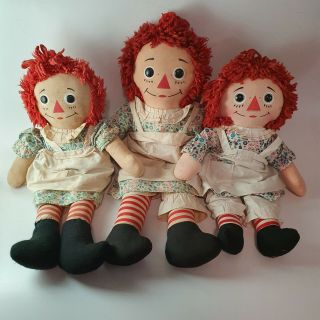 3 Vintage Raggedy Ann I Love You Heart Dolls Knickerbocker Ca.  1970 