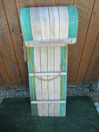Antique Wooden Green Toboggan 40 " Long By 14 " Wide Great Decoration